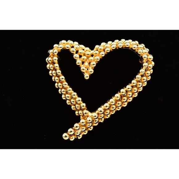 Fernando Originals Vintage Heart Pin Brooch Textured Chunky Gold FO Signed BinBI - Picture 1 of 12